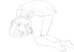  barefoot blush bottomless feet hair_ribbon hairband konpaku_youmu leaning_forward long_sleeves mokoke monochrome no_pants ribbon shirt shirt_tug short_hair sketch soles solo toe_scrunch toes touhou upside-down 