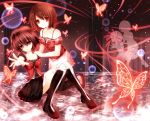  2girls amakura_mayu amakura_mio bandage bandages bare_shoulders blouse boots brown_hair butterfly fatal_frame fatal_frame_2 knee_boots loafers mog_(artist) multiple_girls red_eyes shoes short_hair siblings sisters skirt 