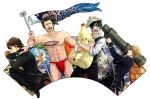  badminton_racket bazooka fundoshi gintama hijikata_toushirou koi kondou_isao mayonnaise military military_uniform multiple_boys nijita okita_sougo pillow racket streamer uniform weapon yamazaki_sagaru 