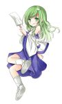  1girl detached_sleeves frog gohei green_eyes green_hair kochiya_sanae long_hair skirt smirk solo tongue tongue_out touhou yuuhagi_(amaretto-no-natsu) 