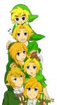  6+boys blonde_hair blue_eyes boy gloves hat link male multiple_boys multiple_persona musical_note ocarina_of_time pointy_ears skyward_sword smile somari the_legend_of_zelda twilight_princess v wind_waker 