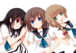  3girls black_hair brown_hair huohai liong original seifuku 