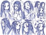  animal_costume anrakutei_kukuru blush cow_costume graphite_(medium) hoodie joshiraku long_hair looking_at_viewer monochrome montage sakino_shingetsu sketch smile solo traditional_media translation_request very_long_hair 