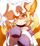  alternate_hairstyle animal_ears blonde_hair blush dearmybrothers fox_ears fox_tail hat highres looking_at_viewer multiple_tails oversized_clothes short_hair sleeves_past_wrists solo tail touhou yakumo_ran yellow_eyes young 