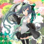  animal_ears detached_sleeves green_hair hatsune_miku kemonomimi_mode koshino_nose long_hair looking_at_viewer necktie skirt solo tail thigh-highs thighhighs very_long_hair vocaloid 