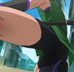  1girl animated animated_gif armpits ass bike_shorts black_bike_shorts green_hair haruyama japanese_clothes lowres midorikawa_nao ninja precure smile_precure! 