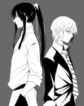  allen_walker back-to-back d.gray-man grey_background kanda_yuu kinatsu_souju long_hair multiple_boys red_eyes short_hair simple_background 