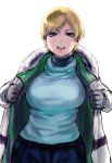  adult blonde_hair blue_eyes breasts brown_eyes fur_collar gloves large_breasts open_clothes open_coat resident_evil resident_evil_6 sgk sherry_birkin short_hair sweater winter_clothes 
