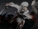  3u aliens blood fighting gintama headband japanese_clothes joui katana red_eyes sakata_gintoki silver_hair sword weapon 