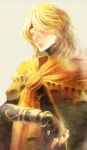  blonde_hair blue_eyes bodysuit cape dhaos expressionless fingerless_gloves gloves hatomame long_hair male sepia_background solo tales_of_(series) tales_of_phantasia 