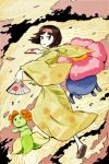  bellossom black_hair erika_(pokemon) gym_leader highres japanese_clothes kimono nagio petals pokemon pokemon_(game) pokemon_frlg short_hair vileplume yukata 