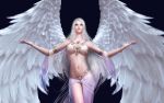  3d angel bikini blonde_hair breasts cleavage copyright_request forsaken_world highres jewelry lips long_hair midriff navel necklace outstretched_arms parted_lips see-through sillia solo spread_arms swimsuit under_boob underboob white_hair wings znz 