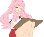  baka_to_test_to_shoukanjuu closed_eyes highres himeji_mizuki long_hair miniskirt photoshop pink_hair school_uniform sitting skirt smile vector_trace 
