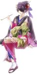  absurdres eyepatch geta gintama hair_up highres japanese_clothes kimono kiseru koizumi_m pipe purple_hair solo tabi takasugi_shinsuke trap 