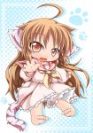  animal_ears bad_id barefoot brown_eyes brown_hair cat_ears cat_tail chibi copyright_request fang kuroneko_liger solo tail 