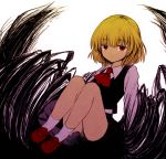  ascot bare_legs blonde_hair darkness dress_shirt furorida highres loafers looking_at_viewer necktie no_headwear red_eyes rumia shirt shoes short_hair skirt socks solo tears touhou vest white_legwear 