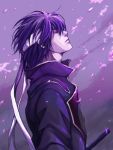  akagi_soushi closed_eyes eyes_closed gintama headband joui petals purple purple_hair solo takasugi_shinsuke 