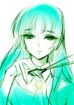  1girl aoki_reika aqua expressionless long_hair looking_at_viewer monochrome necktie precure scissors simple_background sketch smile_precure! solo tima white_background 