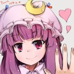  crescent fourth_wall hat heart long_hair patchouli_knowledge portrait purple_eyes purple_hair rough smile solo touhou translation_request violet_eyes woruta_(ryusei) 