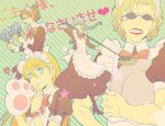  blonde_hair blue_eyes broom brown_hair crossdressinging earrings feather_duster glasses grey_eyes grey_hair hanamura_yousuke jewelry kuma_(persona_4) lipstick maid makeup michaelovten multiple_boys narukami_yuu persona persona_4 tatsumi_kanji trap 