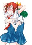  blush green_hair hino_akane hug hug_from_behind midorikawa_nao multiple_girls precure red_hair redhead school_uniform simple_background smile_precure! tima white_background yuri 