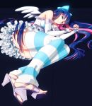  1girl angel bare_shoulders blue_eyes blue_hair bow breasts feet foreshortening frills hair_bow high_heels highres long_hair lying multicolored_hair nail_polish on_side open_shoes panty_&amp;_stocking_with_garterbelt pink_hair rwu-ren shoes skirt smile solo stocking_(psg) striped striped_legwear thigh-highs thighhighs toenail_polish two-tone_hair very_long_hair wings 