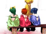  aoki_reika blue_hair bra from_behind green_hair hino_akane kise_yayoi midorikawa_nao multiple_girls precure red_hair redhead sitting smile_precure! tima underwear 