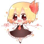  ascot blonde_hair blush fang hair_ribbon long_sleeves noramimi open_mouth red_eyes ribbon rumia short_hair simple_background skirt smile solo touhou 