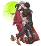  black_hair blush brown_eyes brown_hair gintama japanese_clothes k_z_n kiseru licking multiple_boys pipe sakamoto_tatsuma sakata_gintoki silver_hair sunglasses takasugi_shinsuke yaoi 