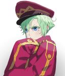  blue_eyes cozy frown green_hair hat lips original oversized_clothes sleeves_past_wrists solo 