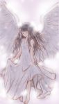  angel barefoot black_hair bluez chitanda_eru closed_eyes dress dress_lift eyes_closed highres hyouka long_hair wings 