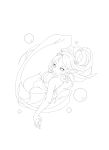  breasts bubble cleavage earrings highres iorlvm jewelry large_breasts lineart long_hair mermaid monochrome monster_girl original pointy_ears simple_background solo underwater white_background 