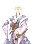  beard dual_wielding facial_hair highres japanese_clothes littlemuse male mustache okina_(rurouni_kenshin) rurouni_kenshin solo squinting tonfa traditional_media watercolor_(medium) weapon white_hair yellow_eyes 