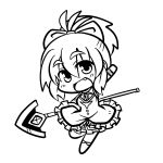  arm_up chibi cosplay fang hair_ribbon lowres mahou_shoujo_madoka_magica monochrome oono_mayu open_mouth pixiv_azriel polearm ponytail ribbon sakura_kyouko sakura_kyouko_(cosplay) smile spear weapon yanagi_(nurikoboshi) 