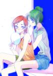 green_hair hino_akane midorikawa_nao multiple_girls precure red_hair redhead short_hair sitting smile_precure! tima 
