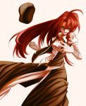  bandage bandages bared_teeth braid chinese_clothes clenched_hand grey_eyes hat highres hong_meiling long_hair red_hair redhead rion_(glayjirobass) solo torn_clothes touhou twin_braids very_long_hair vest 