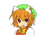  brown_hair bust chen earrings face hat jewelry kachoo looking_at_viewer open_mouth short_hair simple_background single_earring smile solo touhou white_background 