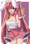  :d animal_ears blush breasts bunny_ears cleavage clipboard di_gi_charat dice dress flying_sweatdrops glass hair_ornament heart holding long_hair open_mouth outline pink_hair red_eyes saiste smile solo tray twintails usada_hikaru very_long_hair waitress 