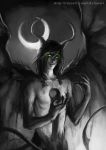  arrancar black black_hair bleach claws crescent_moon demon_wings green_eyes green_sclera long_hair male moon pseudolirium resurreccion solo ulquiorra_cifer wings 