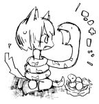  1girl animal_ears fang mapico monochrome open_mouth original sketch snake tail tied_up 