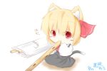  animal_ears ascot blonde_hair blush_stickers cat_ears cat_tail chibi eating highres kemonomimi_mode long_sleeves minigirl pink_eyes pretz rumia shirt shot_825 sitting skirt skirt_set solo tail touhou vest wide_sleeves 