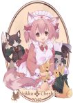  2012 :d animal_ears blue_eyes bow bunny cat cat_ears cat_tail dog glasses hair_bow holding kneeling maid maid_headdress open_mouth original pink_hair rabbit red_eyes smile solo tail transpot_nonoko twintails 