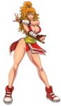  1girl bandage bandages bare_legs breasts cleavage curvy darkeyez07 final_fight genryuusai_maki high_ponytail kote large_breasts long_hair ninja orange_hair shiny shiny_skin shoes signature sneakers solo tonfa transparent_background weapon 