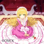  blonde_hair couch curtains dress flower frills gosick green_eyes hairband lolita_fashion long_hair long_sleeves looking_at_viewer parted_lips petals rose rug sgtxiaoxin sitting solo title_drop very_long_hair victorica_de_blois 