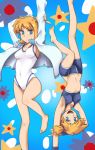  2gilrs bikini blue_eyes breasts dual_persona jacket kasumi_(pokemon) misty_(pokemon) multiple_girls one-piece_swimsuit orange_hair pokemon pokemon_(game) short_hair side_ponytail smile star starmie staryu swimsuit time_paradox yassy_(yasikoz2008) 