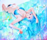  blue_eyes blue_hair fish fish_tank looking_at_viewer lying original saojou swimsuit 