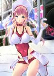  amasora_taichi blue_eyes breasts choker elbow_gloves gloves hat highleg highleg_leotard large_breasts leotard long_hair open_mouth original payot pink_hair race_queen racequeen short_shorts shorts solo umbrella white_gloves 