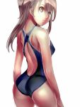  ass bare_shoulders brown_eyes brown_hair competition_swimsuit dodai_shouji from_behind long_hair looking_back one-piece_swimsuit original solo swimsuit 