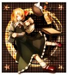  basket cookie cup food highres plaid plaid_background rumia smile solo spark621 star table teacup touhou wink 
