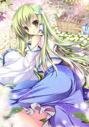 basket blush flower green_eyes green_hair hair_ornament hair_tubes hat kochiya_sanae long_hair milk sandwich shirogane_hina skirt smile solo touhou wide_sleeves